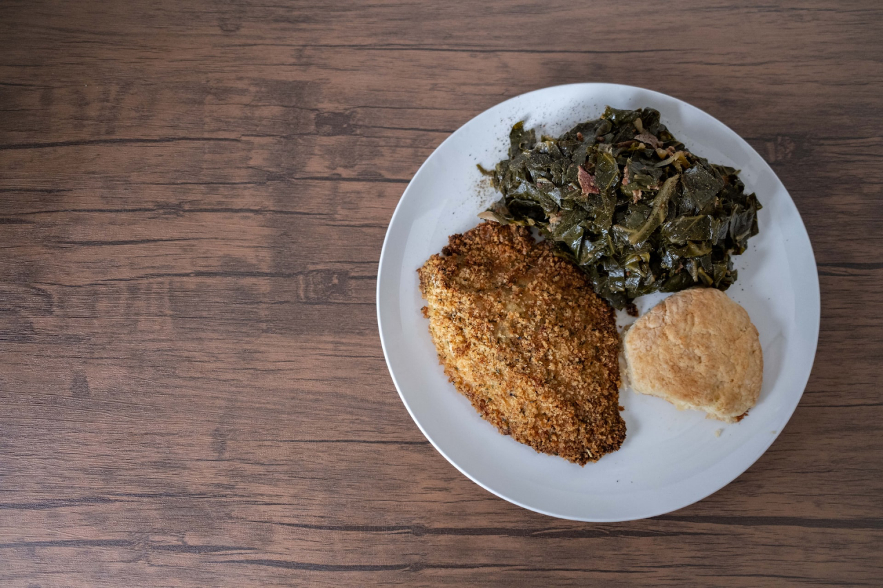 Fried Catfish and Greens on a Plate