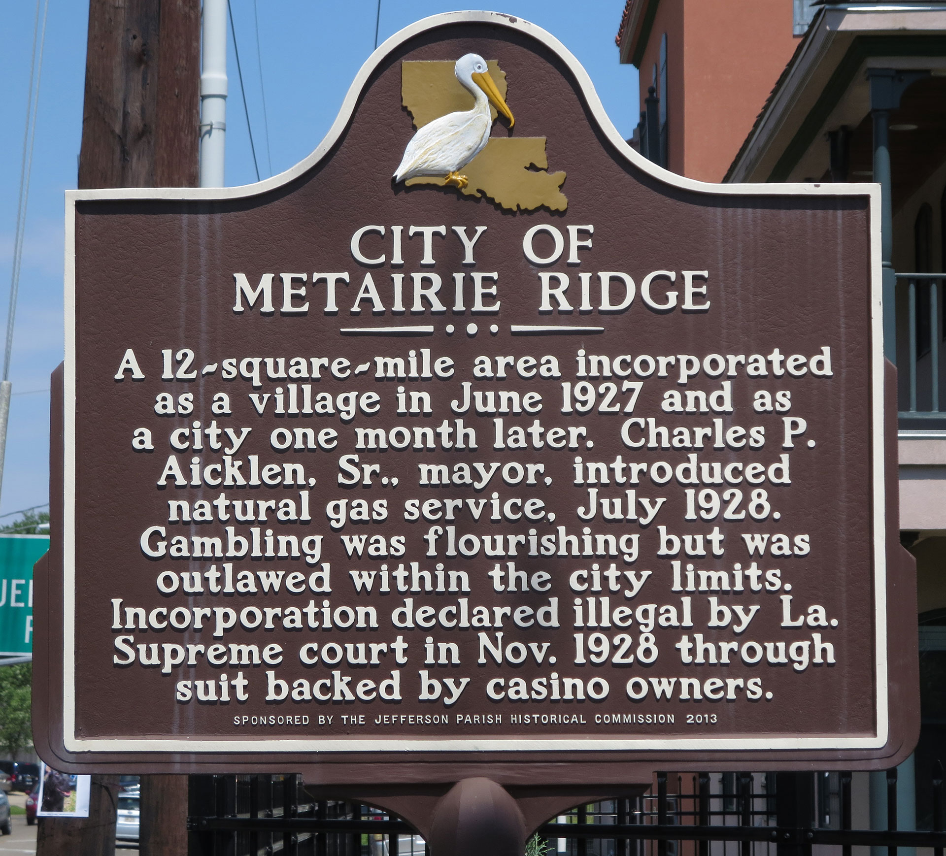 Sign Displaying History of Metairie Ridge